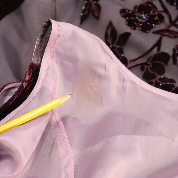 Robbie Bee Vintage Burgundy Floral Burnout Velvet Beaded Maxi Dress Size L - Picture 13 of 15